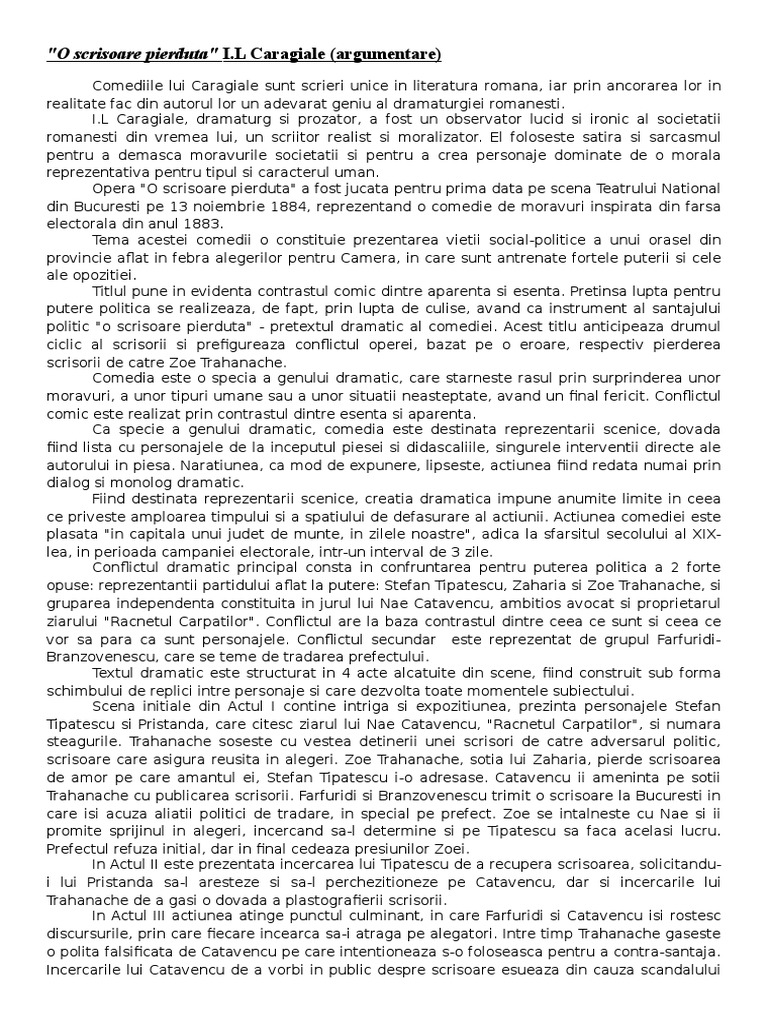 O Scrisoare Pierduta_argumentare