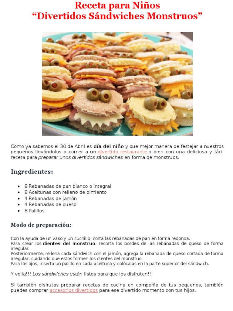 Receta para Niños | PDF | Comportamientos alimenticios de los humanos |  Cocina europea