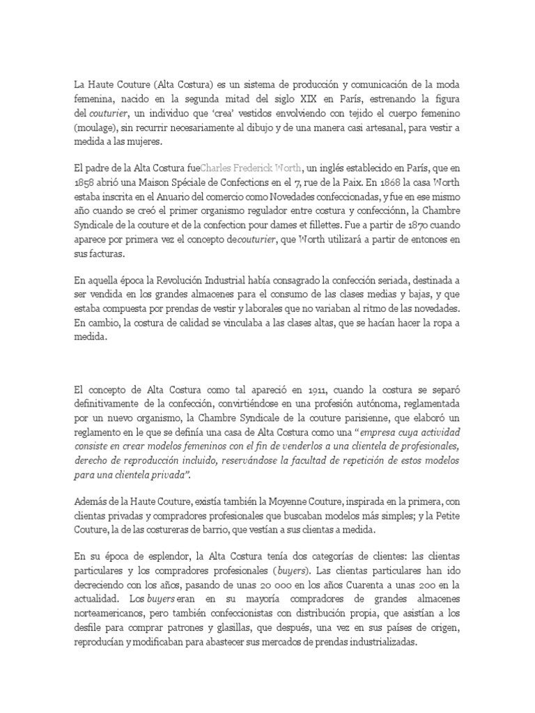 Historia de la Alta Costura en París | PDF | Moda | Ropa