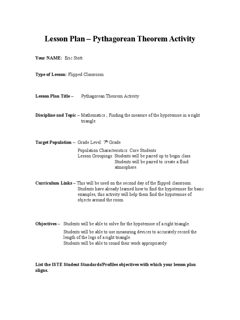 Pythagorean theorem lesson plans