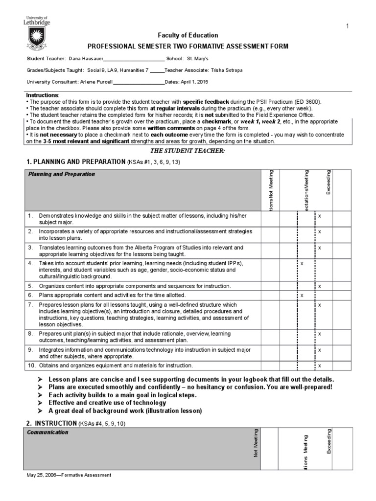 PSII Skill Test Feedback Form | PDF | Educational Assessment | Teachers