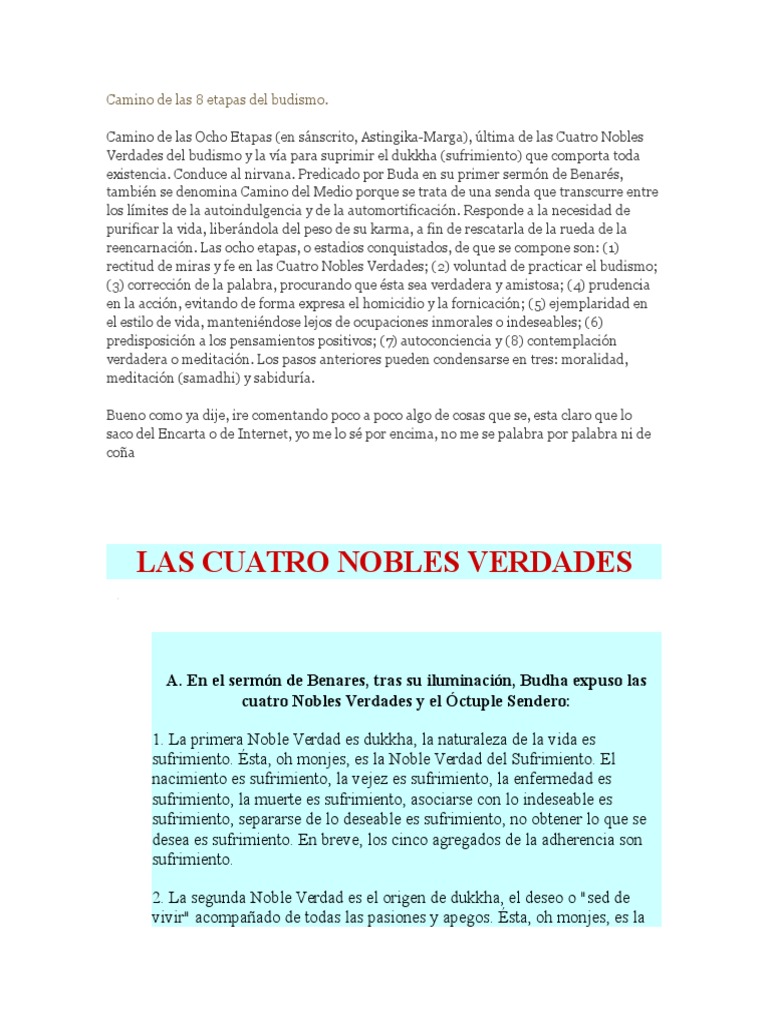 El Noble Óctuple Sendero del Budismo | PDF | Cuatro nobles verdades ...