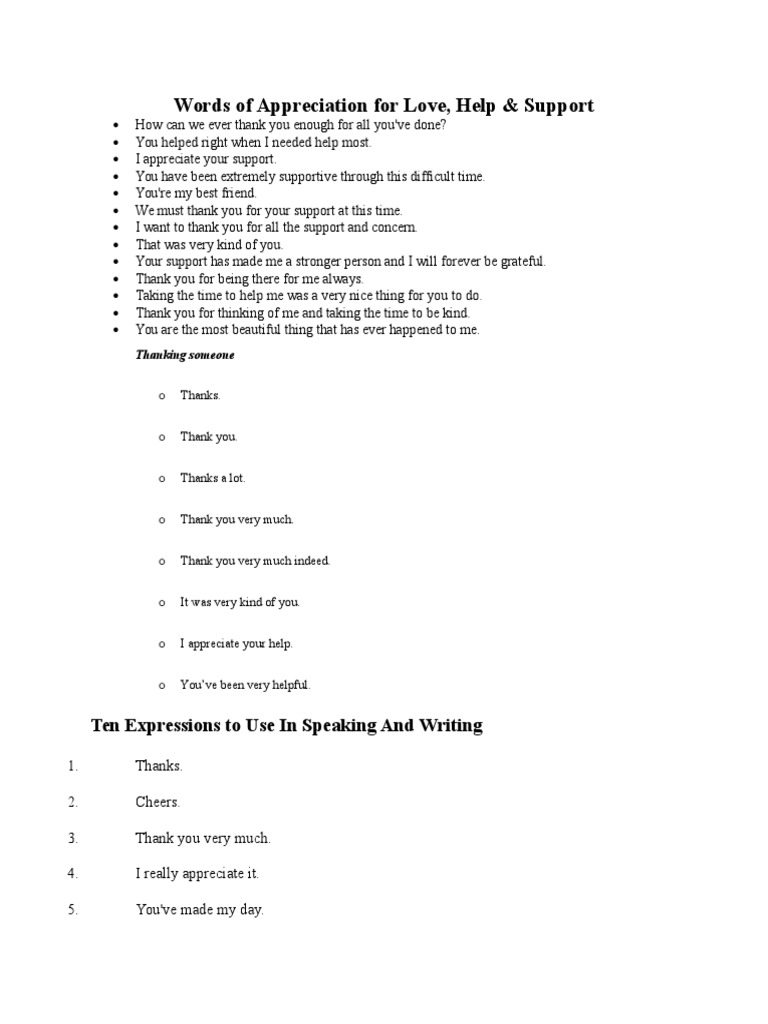 Words of Appreciation (Vocabs) | PDF | Gratitude