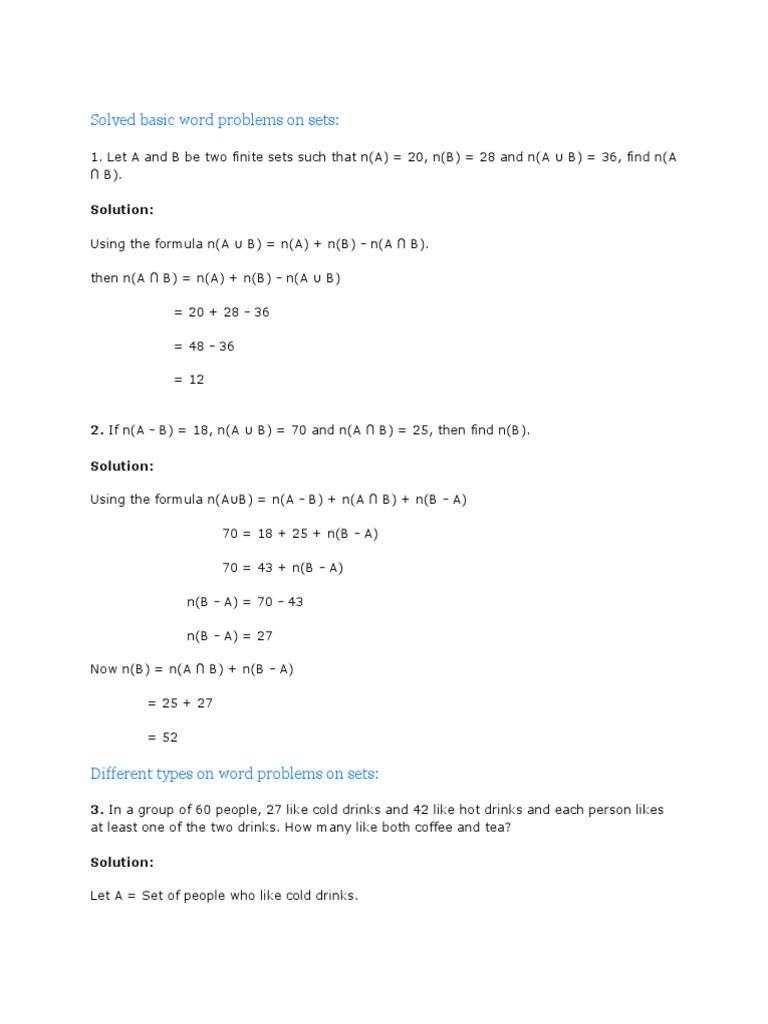 Solving Word Problems on Sets | PDF | Teaching Mathematics