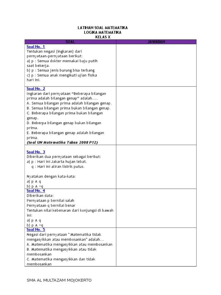 Latihan Soal Matematika Docx