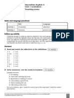 Macmillan English 5 Unit 1 Worksheet Teaching Notes: Read and Match The Adjectives To The Definitions