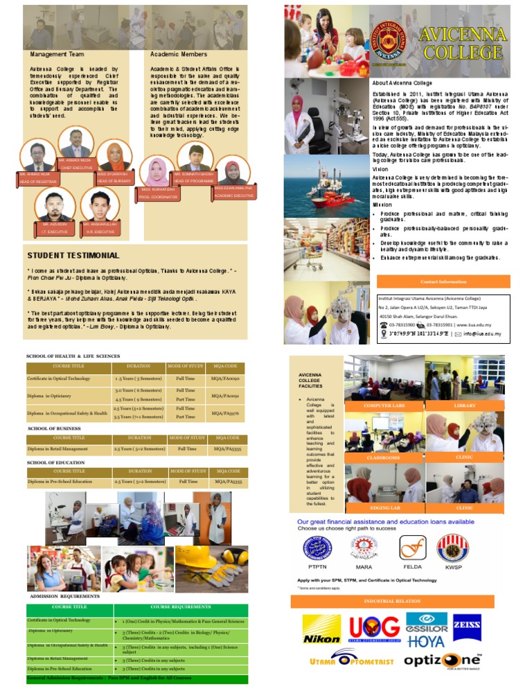 Avicenna College Management Overview | PDF | Academia | Teaching And ...