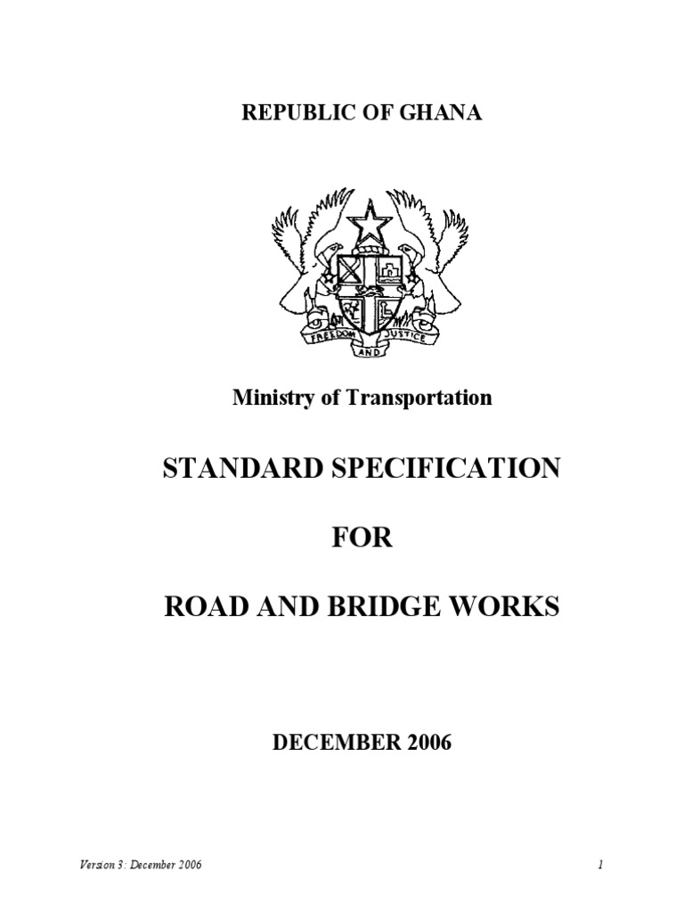 Standard Specification For Road And Bridge Works Ghana PDF