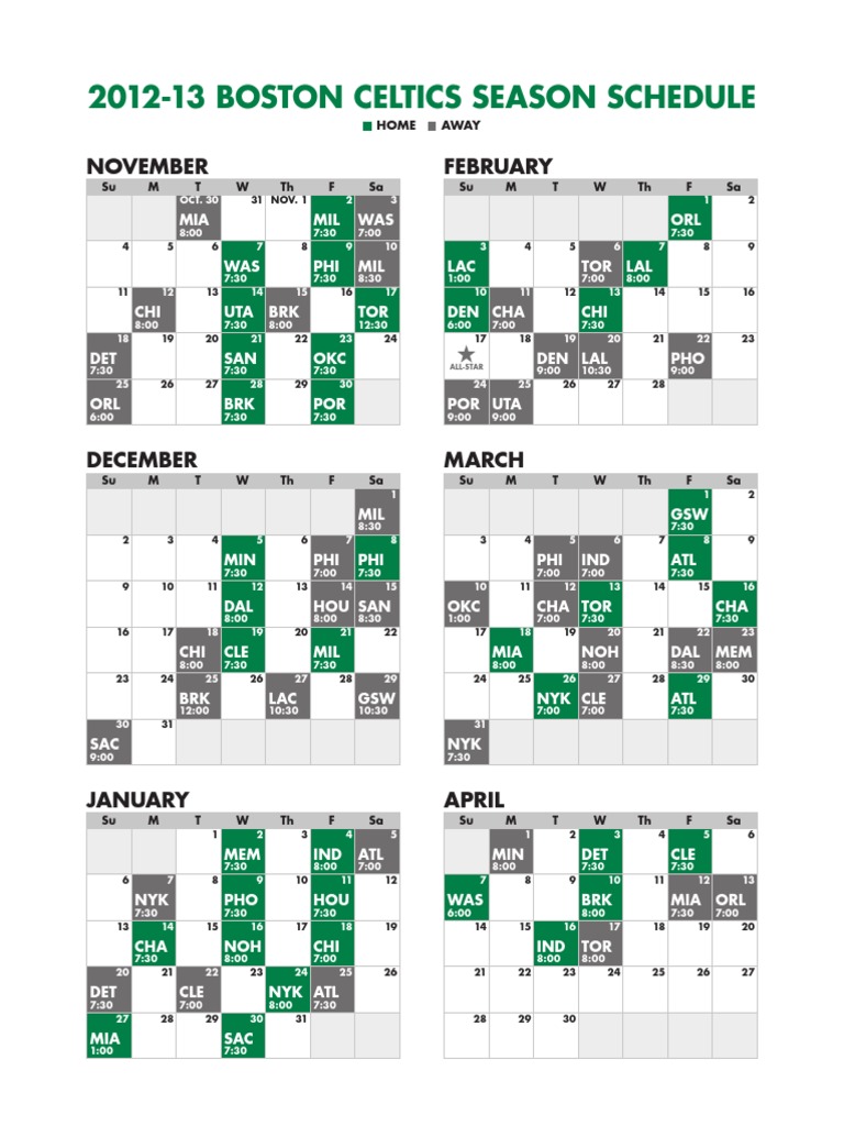 Boston Celtics 2012-13 Schedule | PDF | National Basketball Association ...