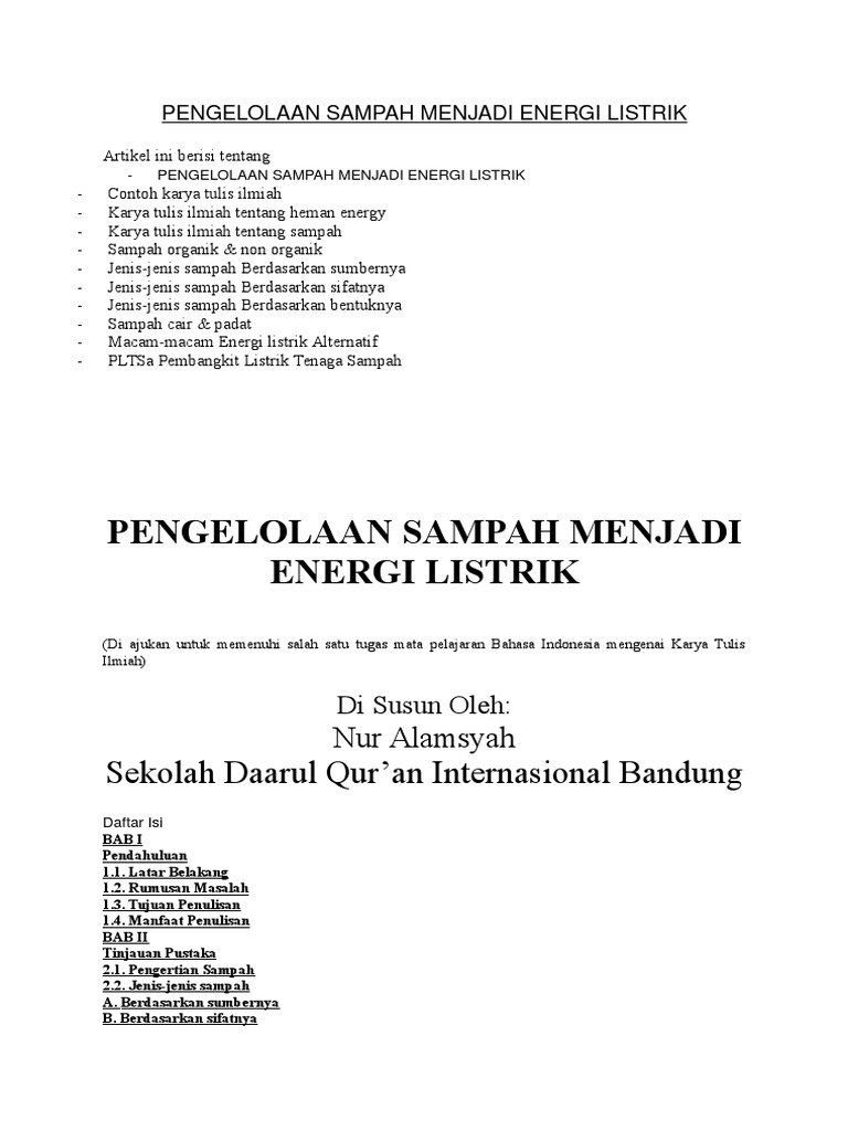 Pengelolaan Sampah Menjadi Energi Listrik