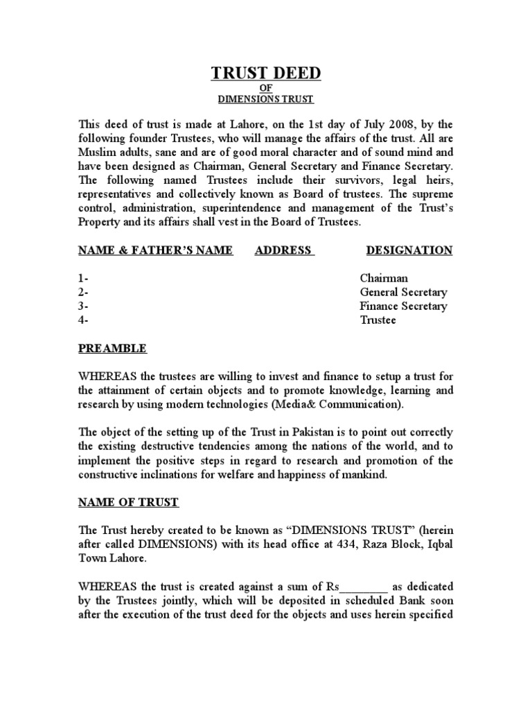 Trust Deed Trust Law Banks