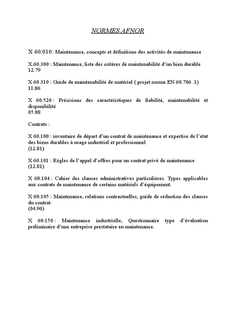 Normes AFNOR pour la Maintenance | PDF | Business | Informatique et ...
