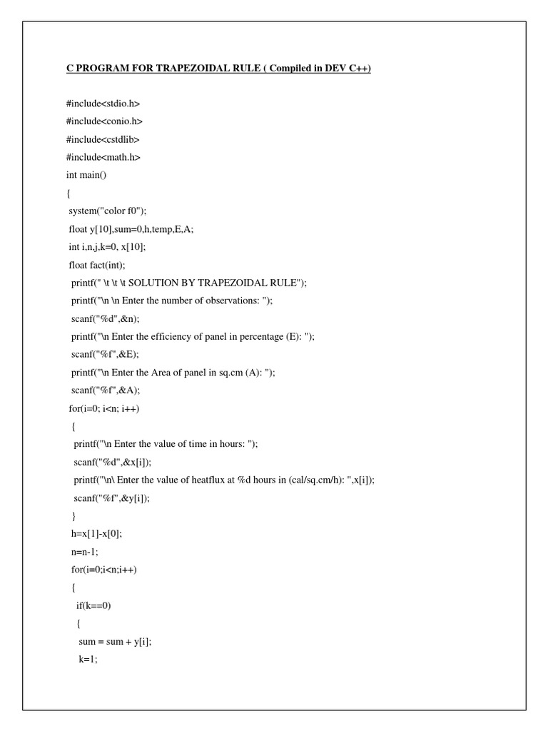 C Program for Trapezoidal Rule | PDF | Computers