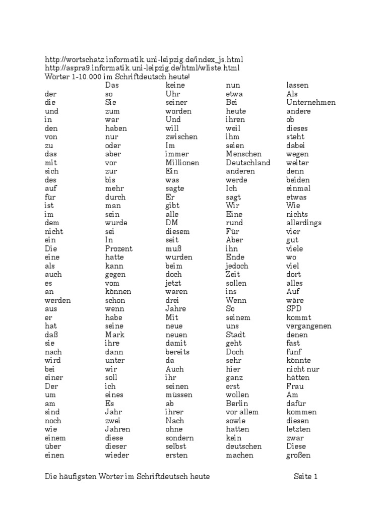 Die Top 10000 Wörter Der Deutschen Sprache