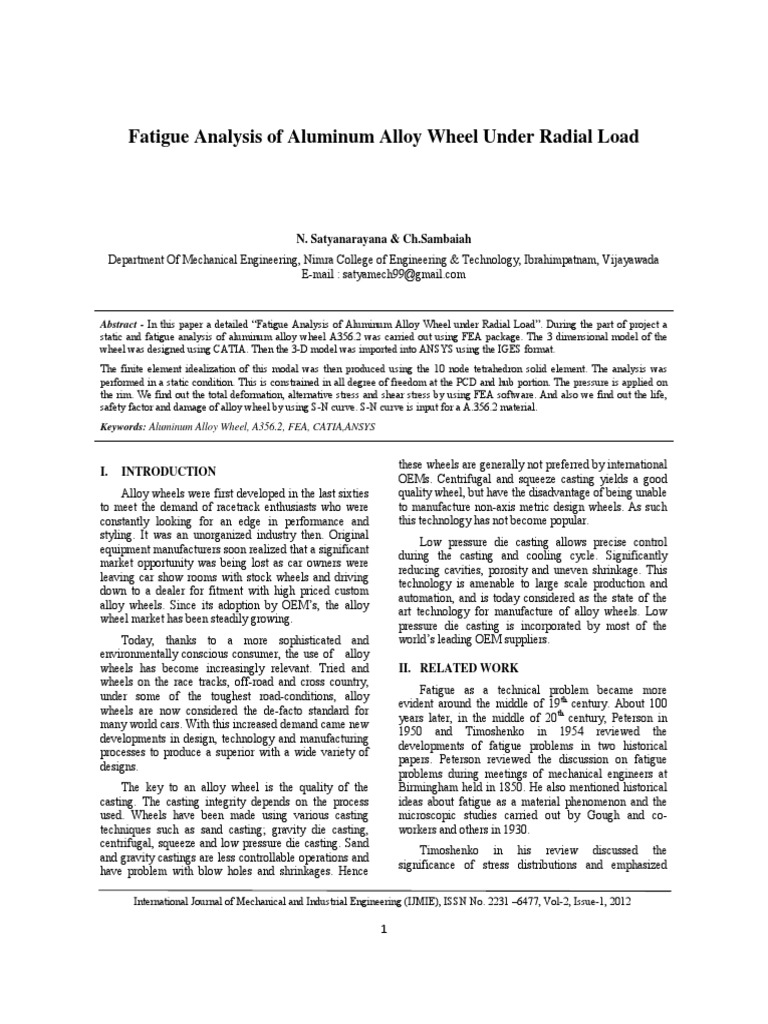 Fatigue Analysis of Aluminum Alloy Wheels | PDF