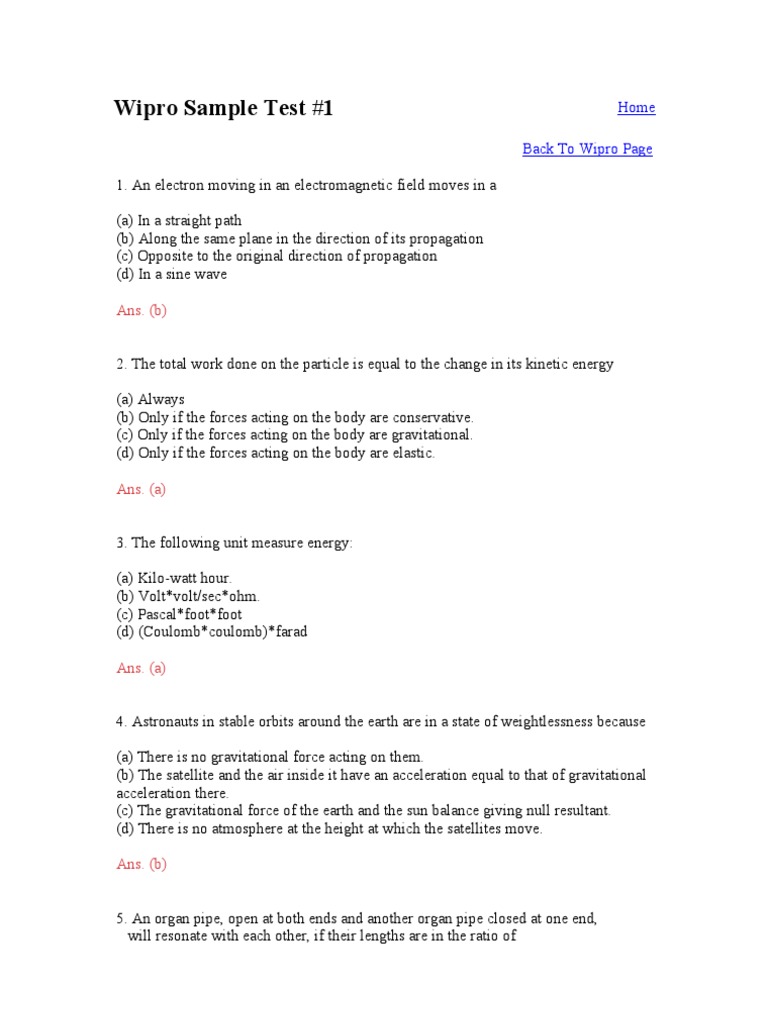 Wipro Sample Test | PDF | Electron | Radioactive Decay