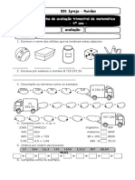 Avaliação trimestral de matemática 4o ano