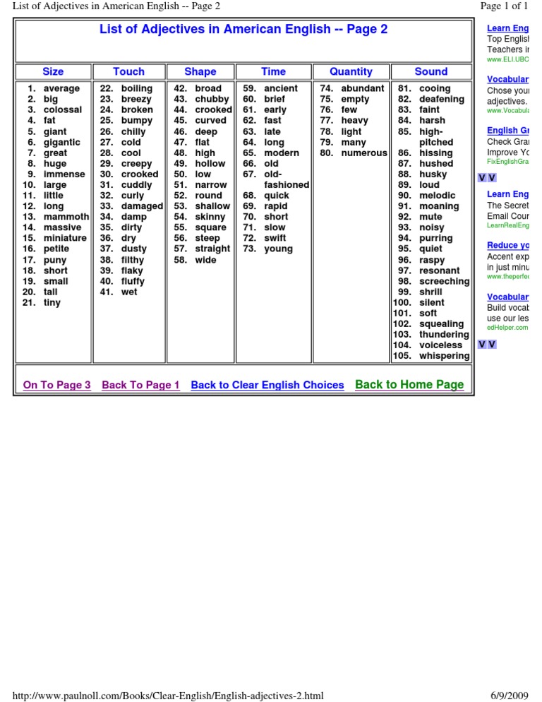 List of Adjectives 2 | PDF | Linguistics | Lexicology