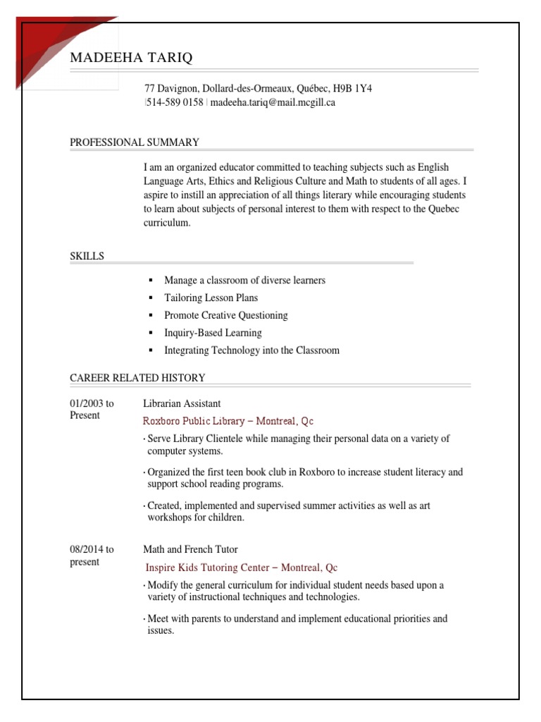 resume Quebec Montreal