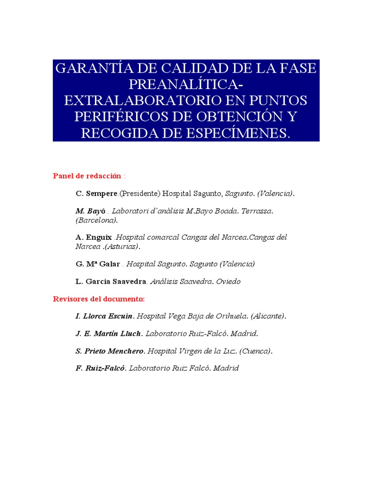 Fase Preanalitica Laboratorio Pdf Laboratorios Calidad Comercial