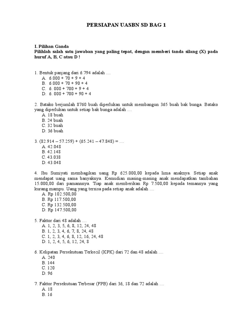 Soal Dan Pembahasan Matematika Sd