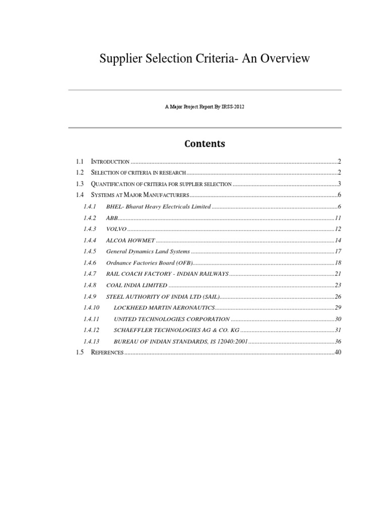 Supplier Selection Criteria Overview | PDF | Industries | Business