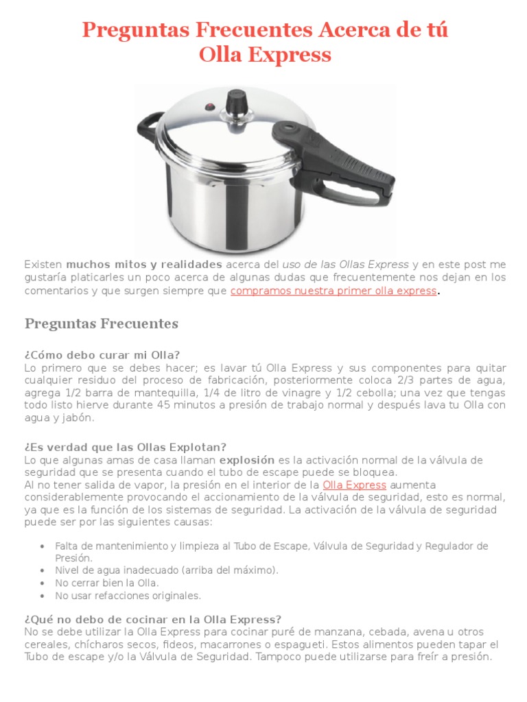 Preguntas Frecuentes Acerca de Tú Olla Express Cocción a presión