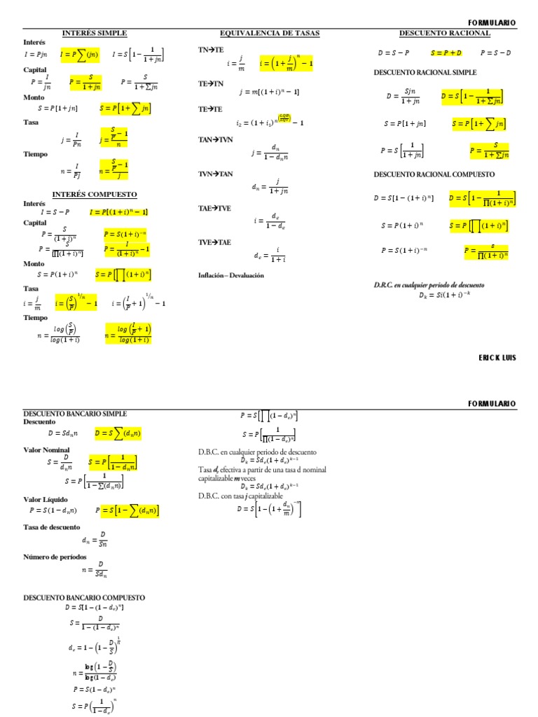 Formulario Matemática Financiera 1 | PDF | Finanzas Matemáticas ...