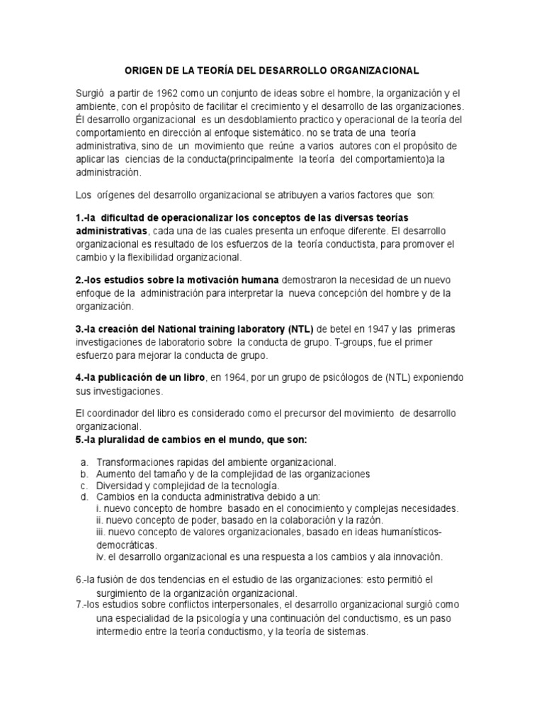 Origen de la Teoría del Desarrollo Organizacional | PDF | Desarrollo ...
