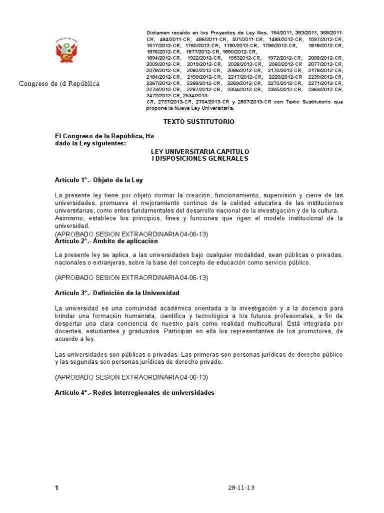 Nueva Ley Universitaria Peru Titulo academico Crédito del curso