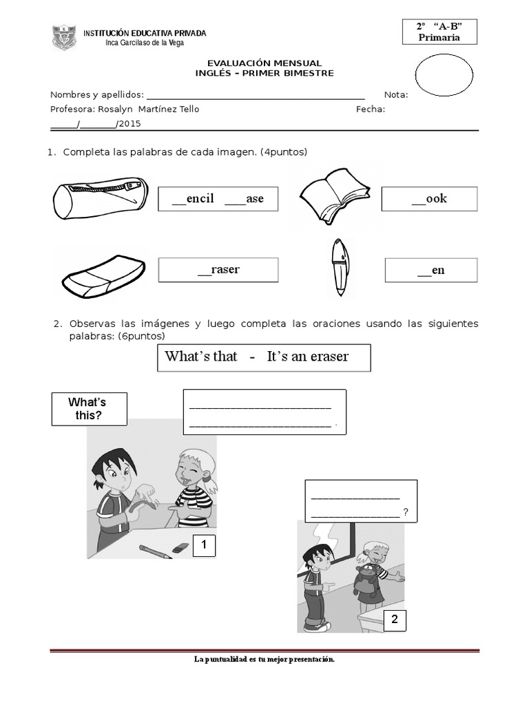 Examen de Inglés Básico para Primaria | PDF