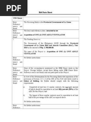 Bid Data Sheet