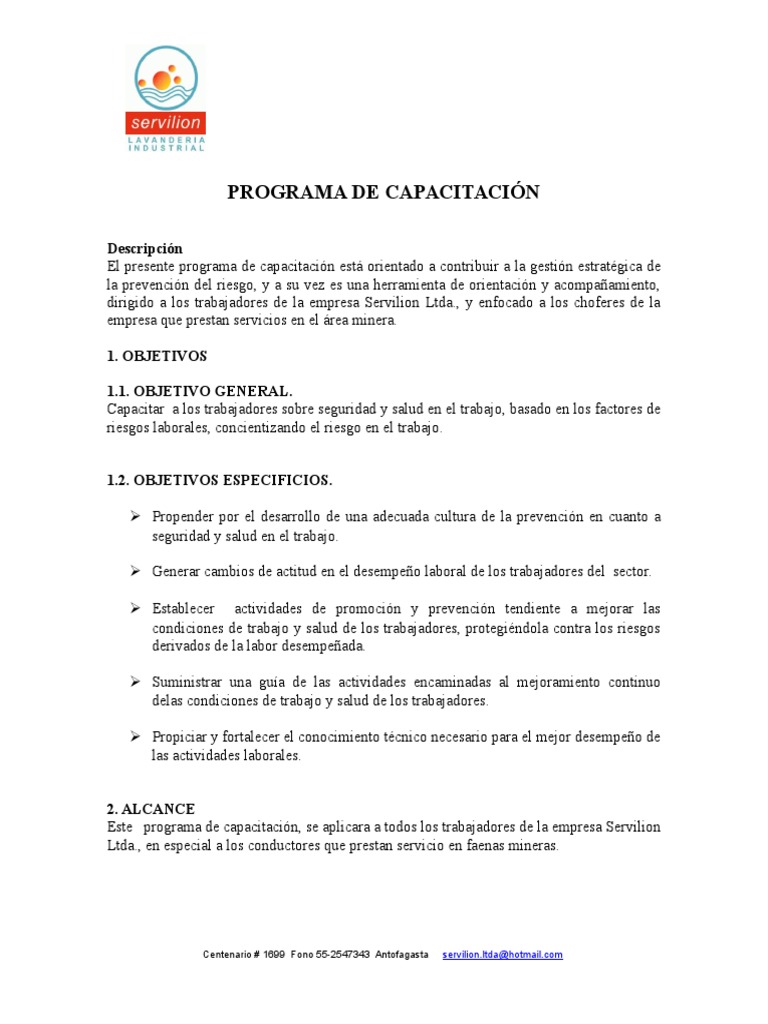 Programa de Capacitación en Seguridad Laboral | PDF | Derecho laboral ...