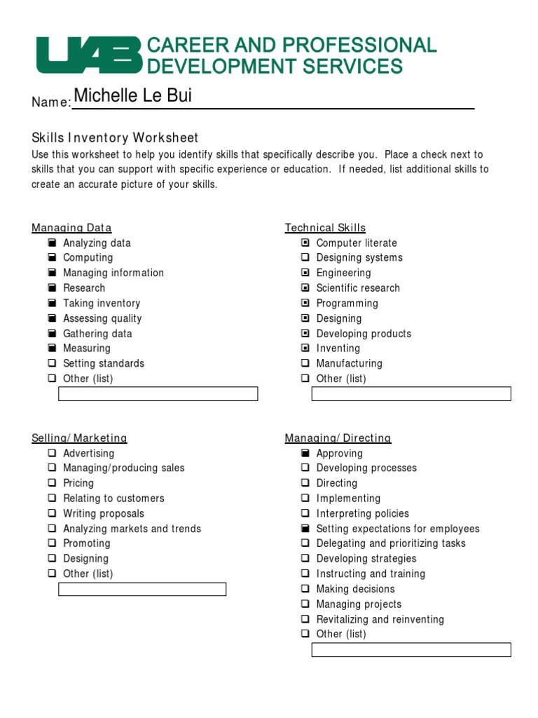Skills Inventory Worksheet Template | PDF