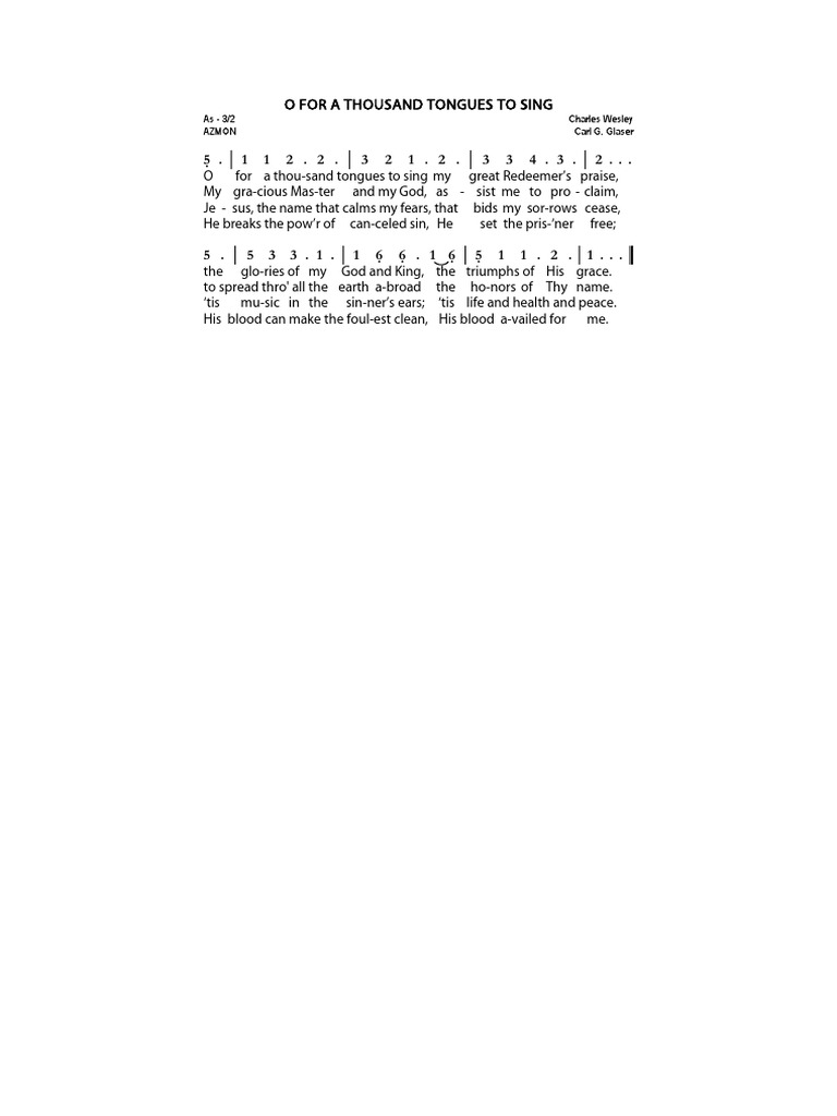 Kppk 003 O For A Thousand Tongues To Sing English Christian Hymns Religious Works
