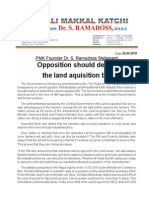 Opposition Should Defeat The Land Aquisition Bill: PMK Founder Dr. S. Ramadoss Statement