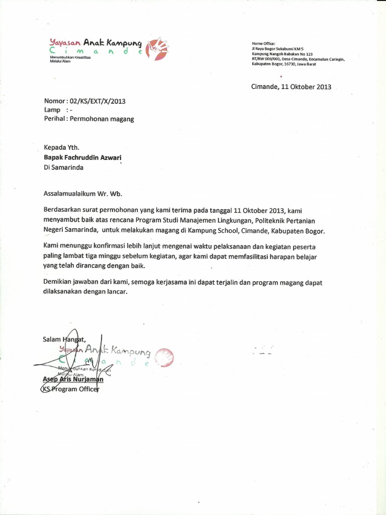 Surat Balasan Magang