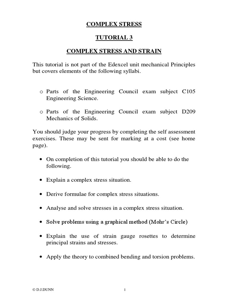 Complex Stress Tutorial 3 Complex Stress and Strain: © D.J.Dunn 1 | PDF ...