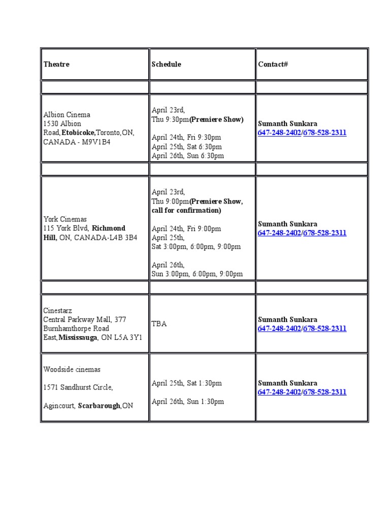 Upcoming Movie Showtimes in Ontario | PDF | Art