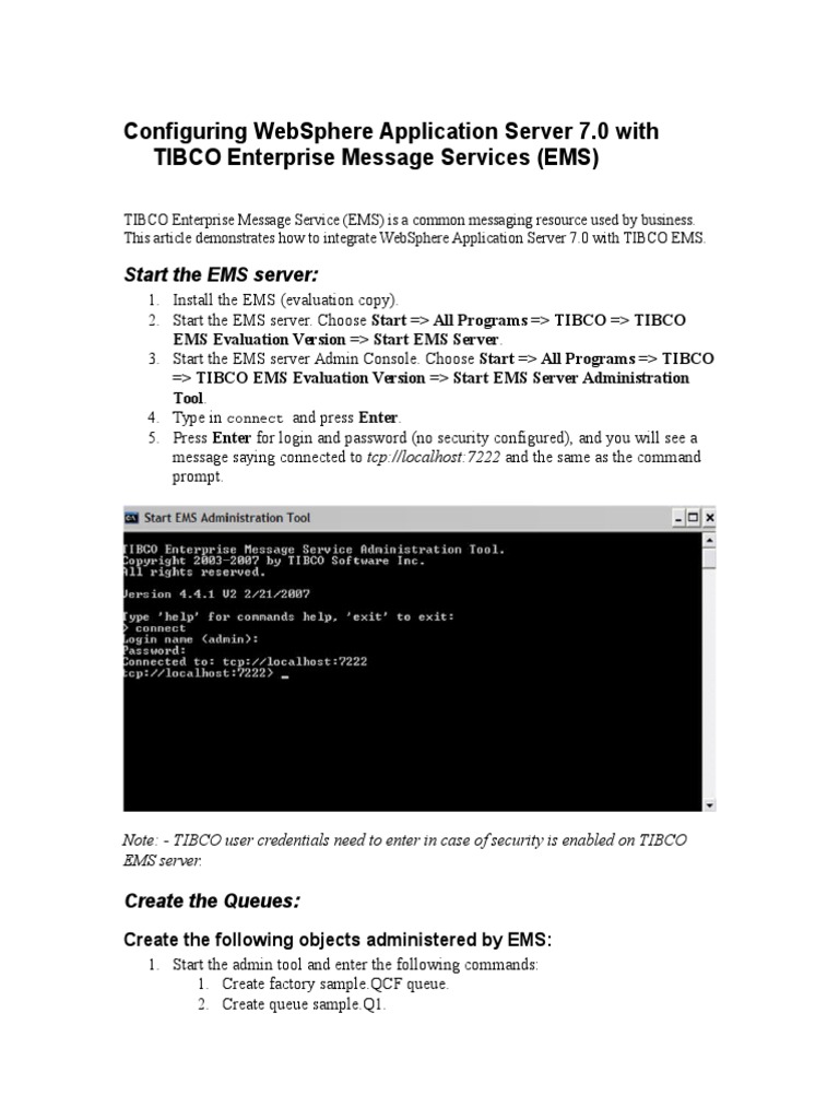 Configure TIBCO EMS With WAS7 0 | PDF