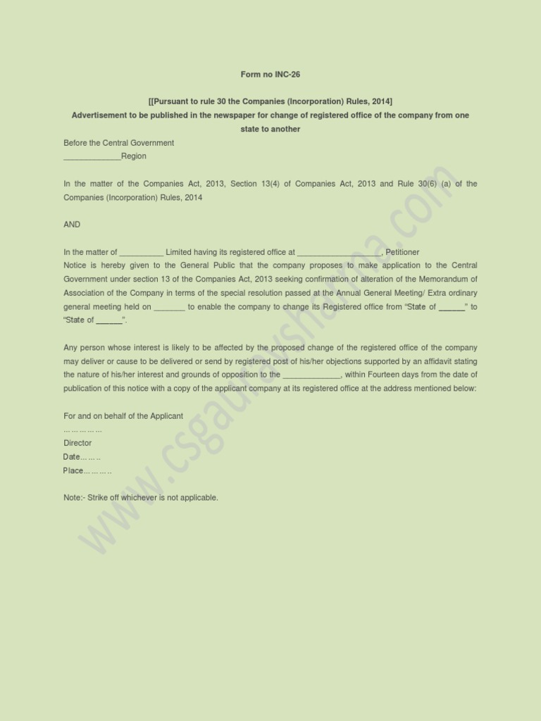 Notice for Changing Registered Office | PDF