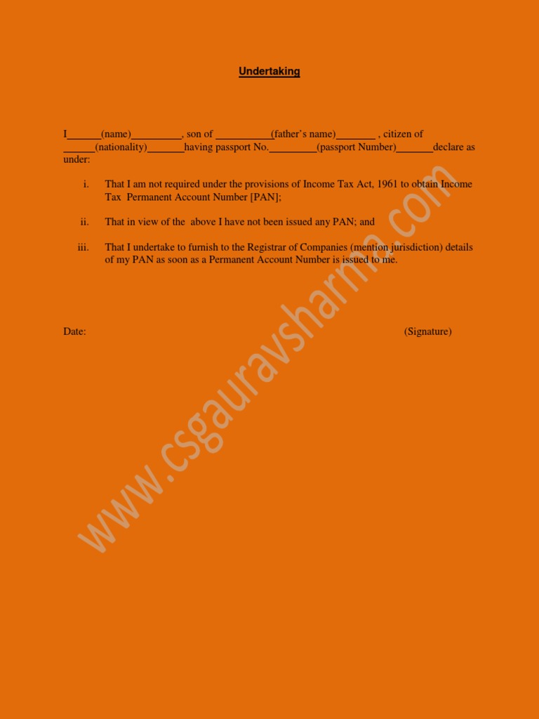 PAN Undertaking Declaration Form | PDF | Taxation | Government And ...