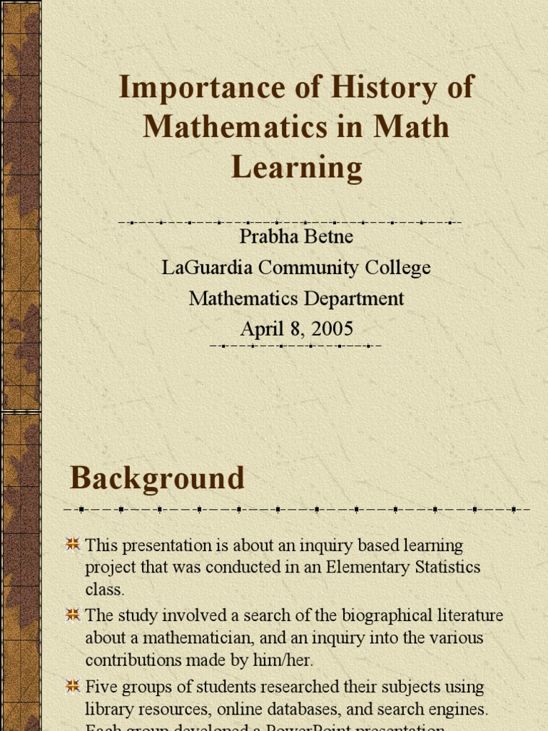 Importance of Mathematics History Project | PDF | Teaching Mathematics ...