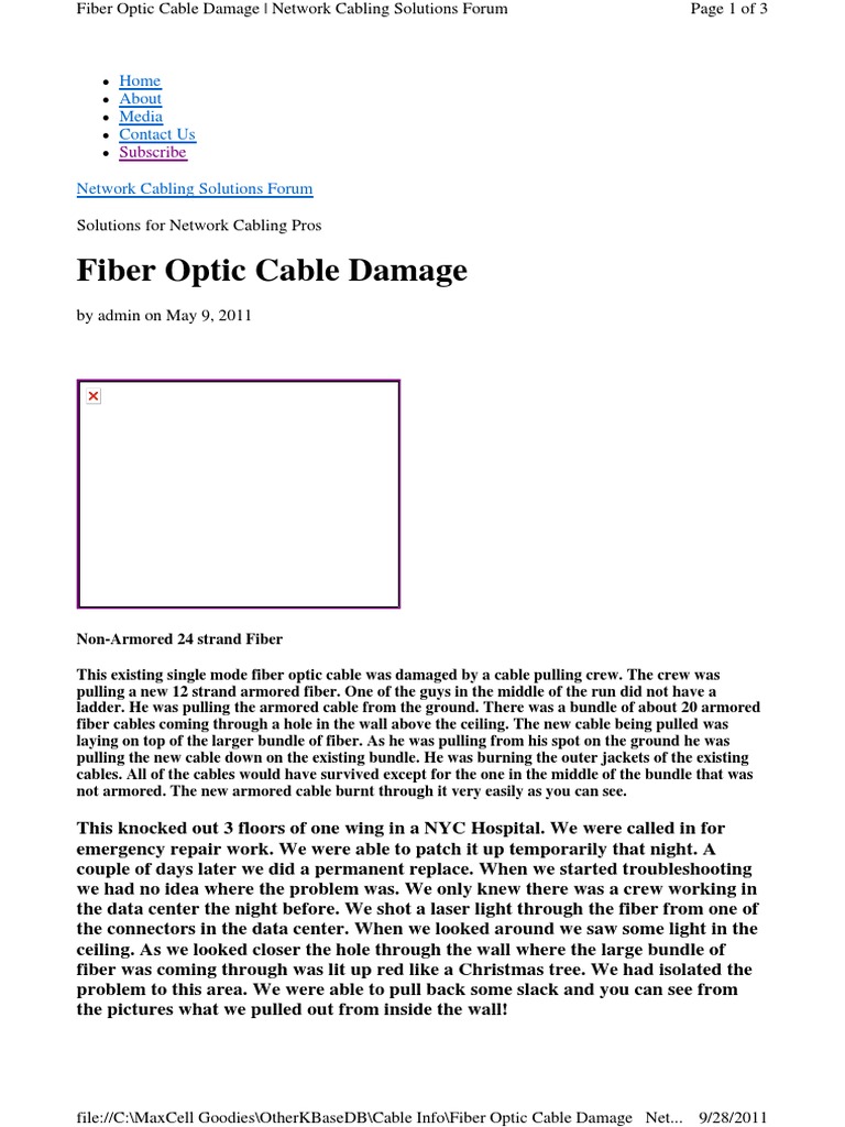 Fiber Optic Cable Damage PDF Optical Fiber Cable