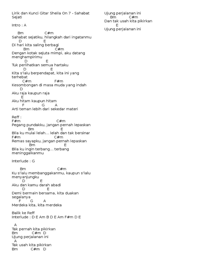 Lirik Dan Kunci Gitar Sheila On 7 Pdf Komposisi Musik Lagu