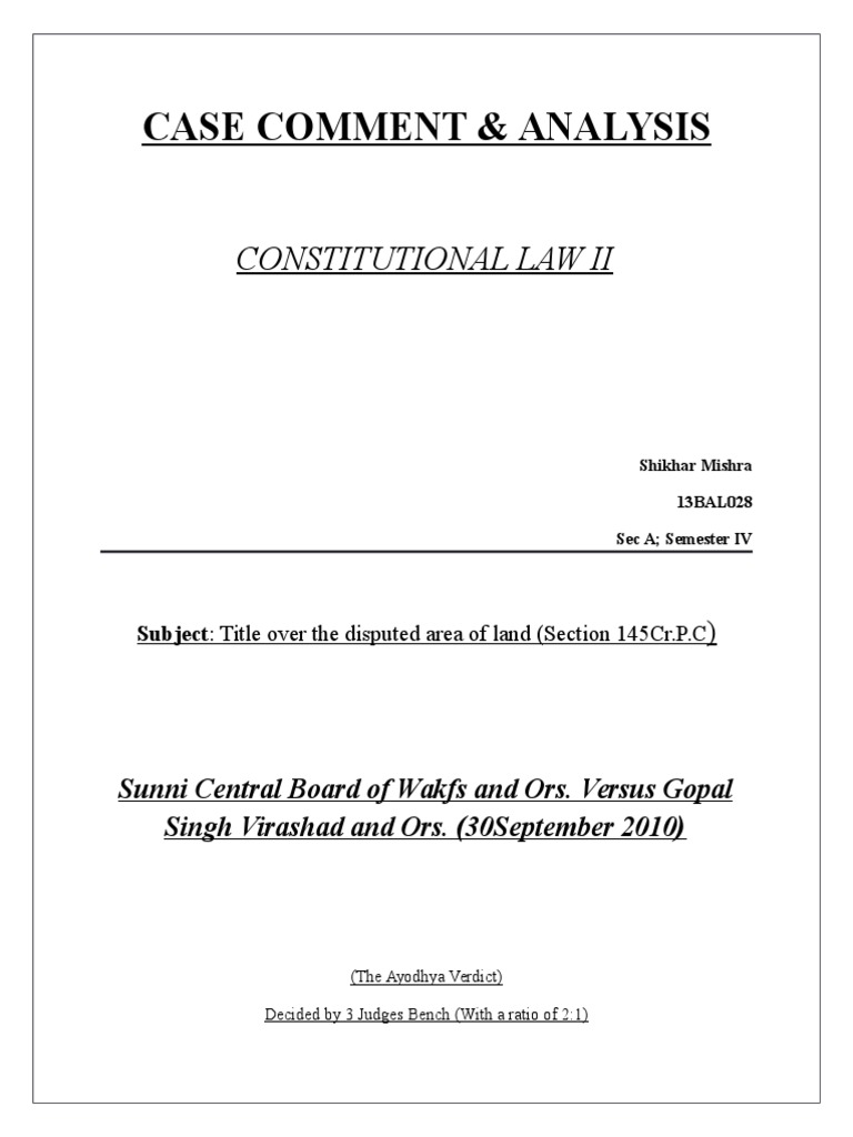 Case Comment & Analysis: Constitutional Law Ii | PDF | Religion And Belief