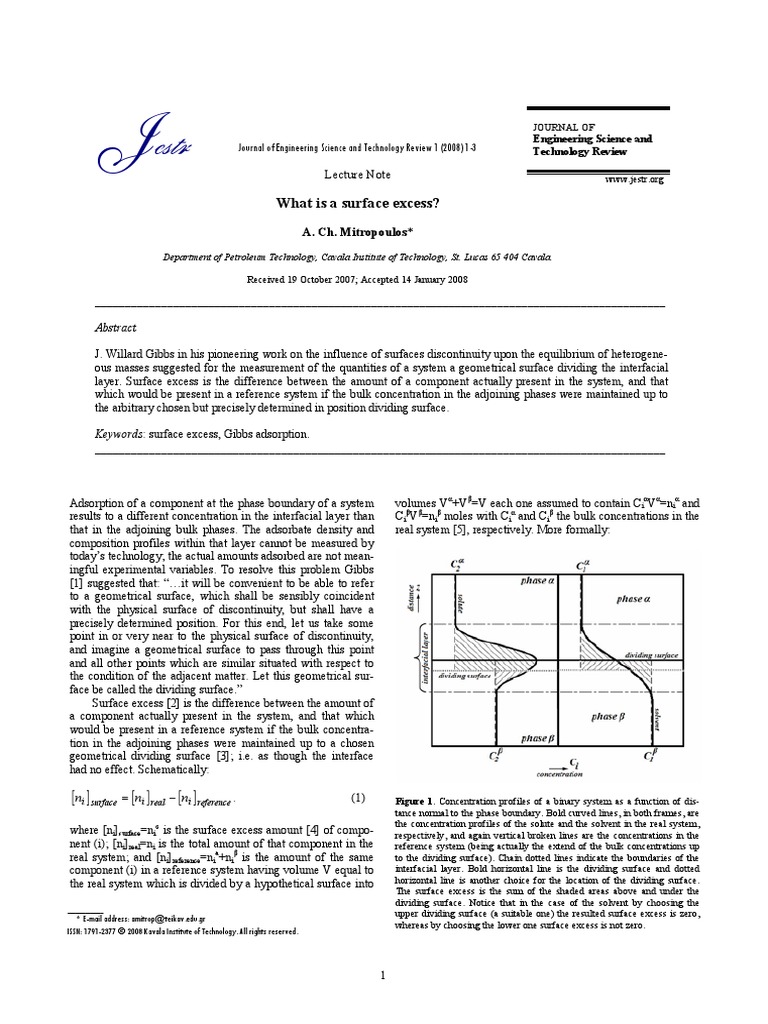 Surface Excess PDF Surface Science Chemistry