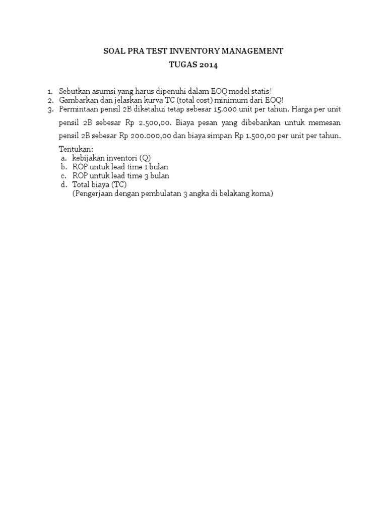 Soal Pra Test Inventory Management | PDF