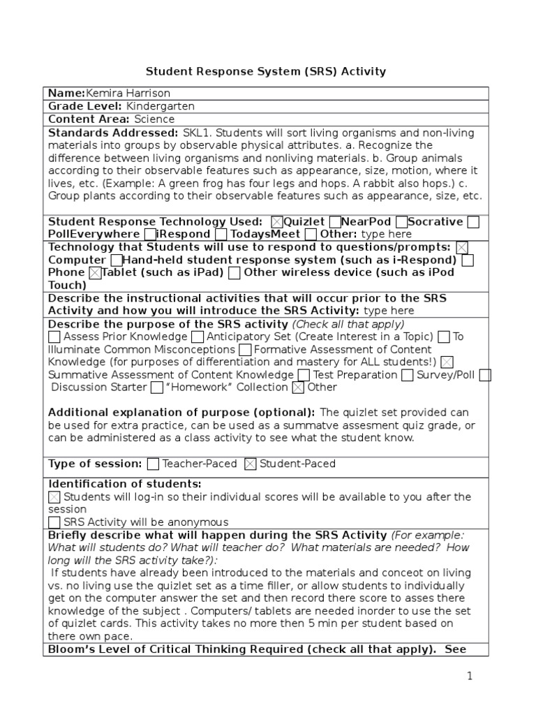 4 Student Response and Assessment Template | PDF | Educational ...