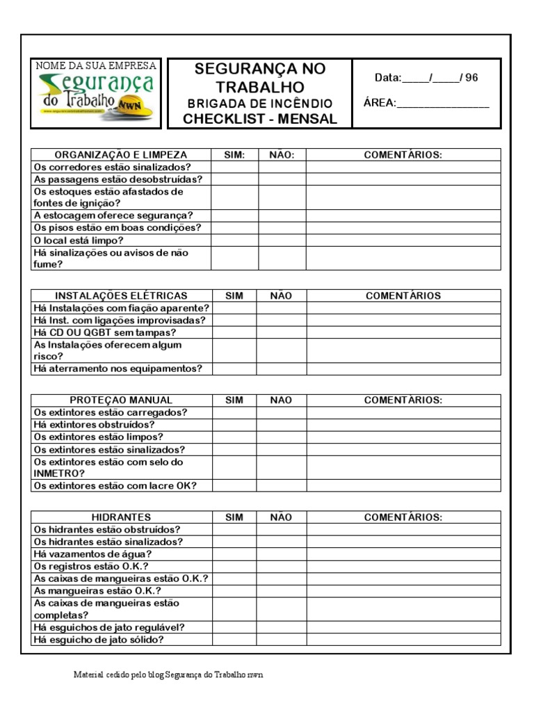 Checklist Mensal de Segurança Contra Incêndio | PDF | Computadores